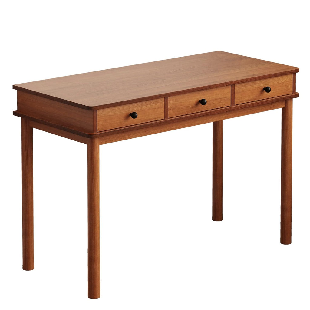 Mid‐Century Wood Writing Desk with 3 Storage Drawers, Solid Wood Legs Home Office Computer Workstation