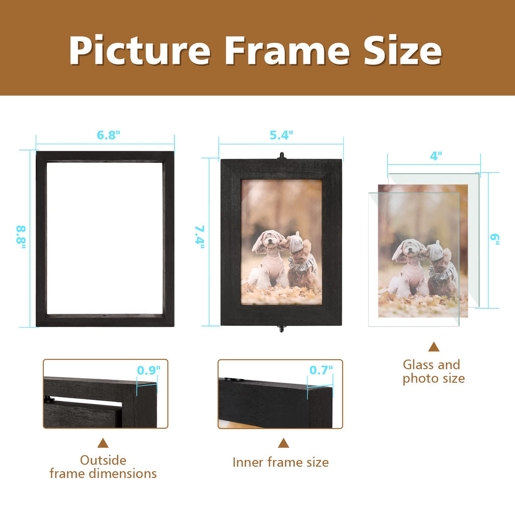 4x6 Picture Frame Rustic Wood Hinged Folding Triple Picture Frames Collage, Double-Sided Display Rotatable High