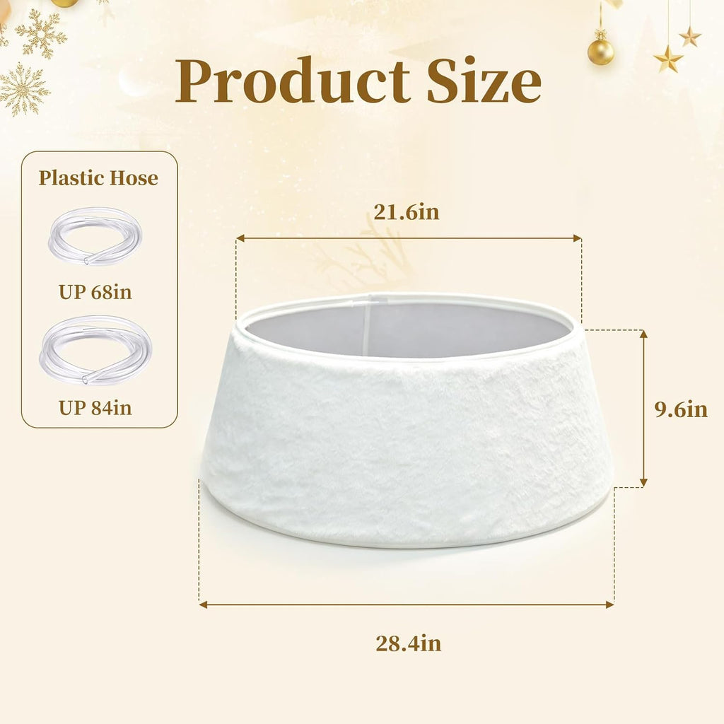 Christmas Tree Collar, 28 Inches Silky Fur White Tree Skirt with Plastic Stand for 6FT Trees, Boho Christmas Decor