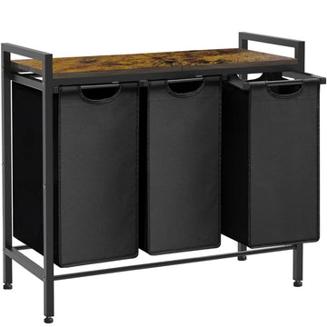 Large Laundry Hamper Sorter with 3 Removable & Pull-Out Sorting Bags, Wooden Top Shelf, Versatile Laundry Basket