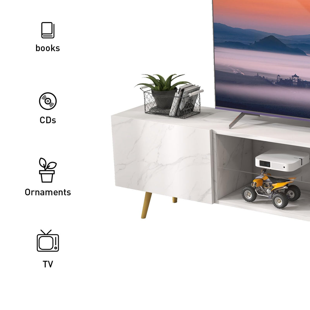 86" LED TV Stand, Modern Entertainment Center, White Marble