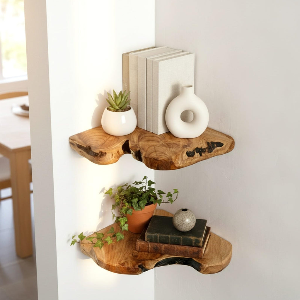 Live Edge Cedar Corner Shelf, Set of 2