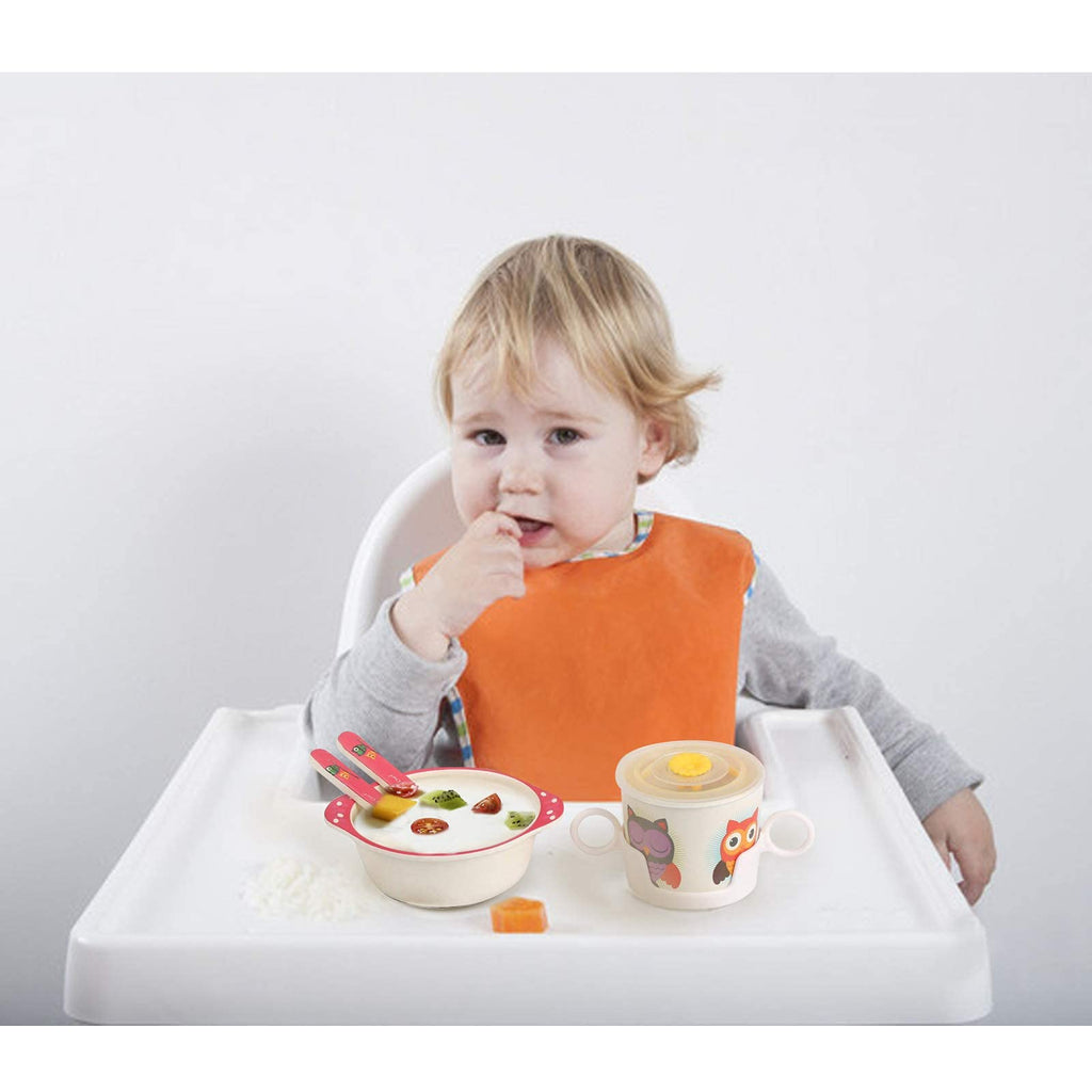 Bamboo Toddler Baby Plates and Bowls Set, 7Pcs Kids Plate Dinnerware Set