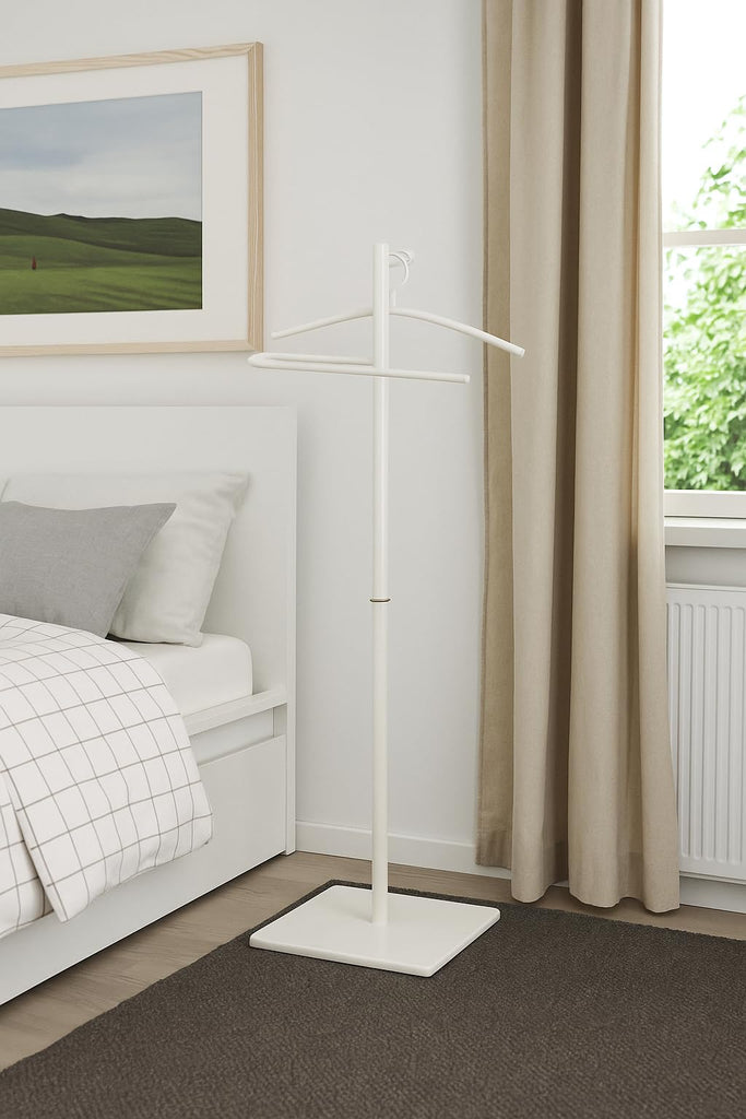 VL17242 Kumo Freestanding Metal Valet Stand Organizer with Removable Hanger, Trouser Bar, White, 11.5" W x