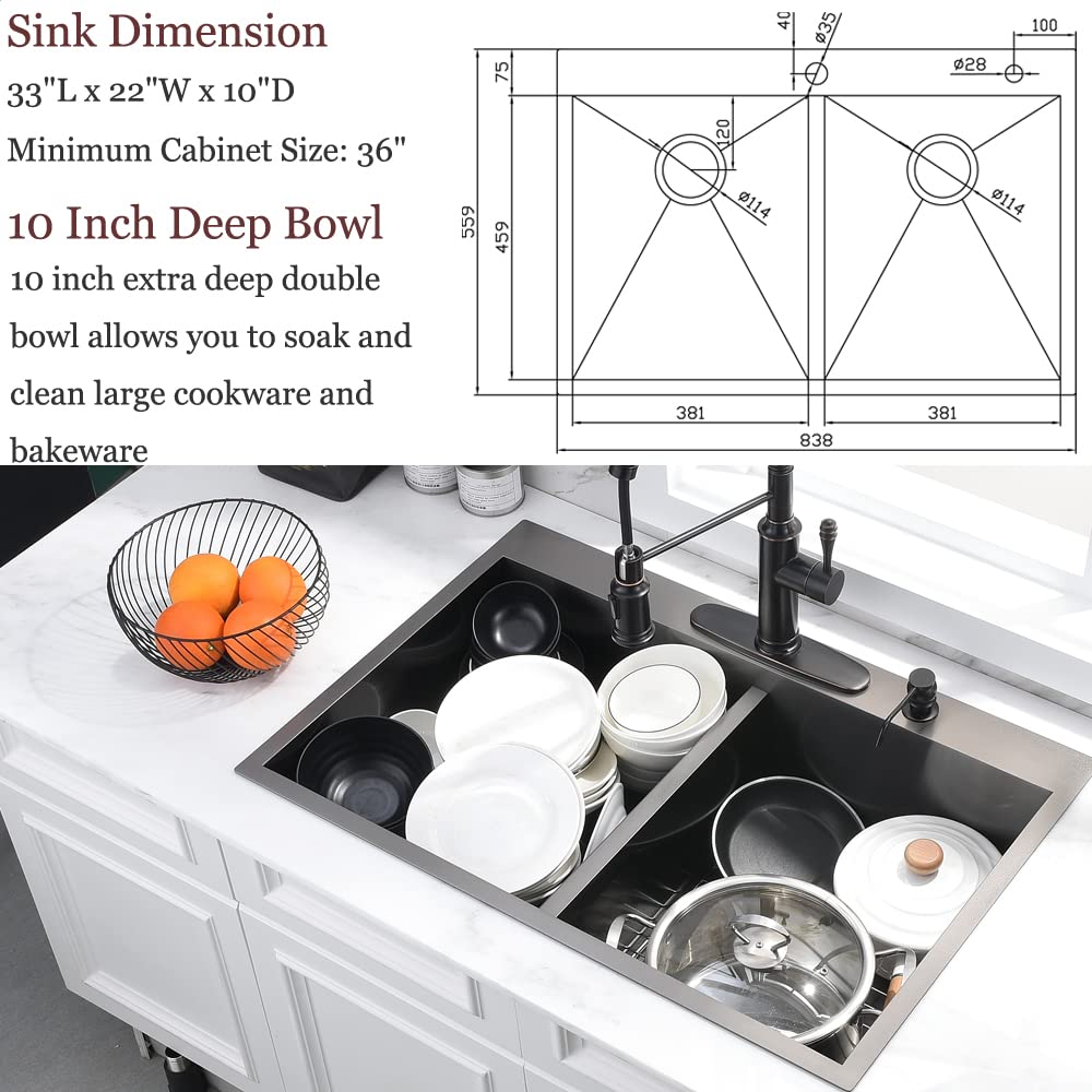 33x22 Drop Sink Double Bowl 50/50 Stainless Steel