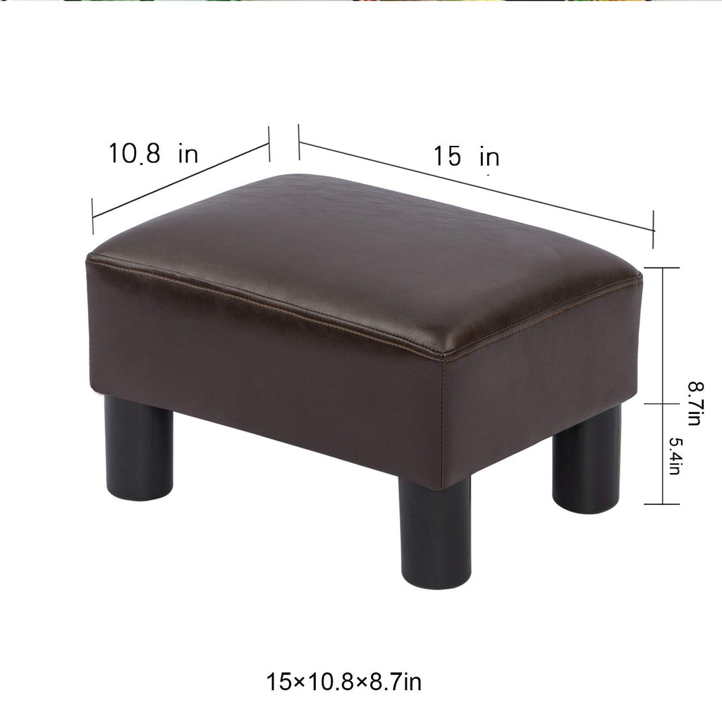 Small Foot Stool, Faux Leather Rectangle Ottoman, Brown