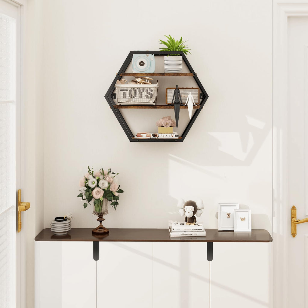 Hexagon Shelves for Wall, Decorative Hexagon Floating Shelves