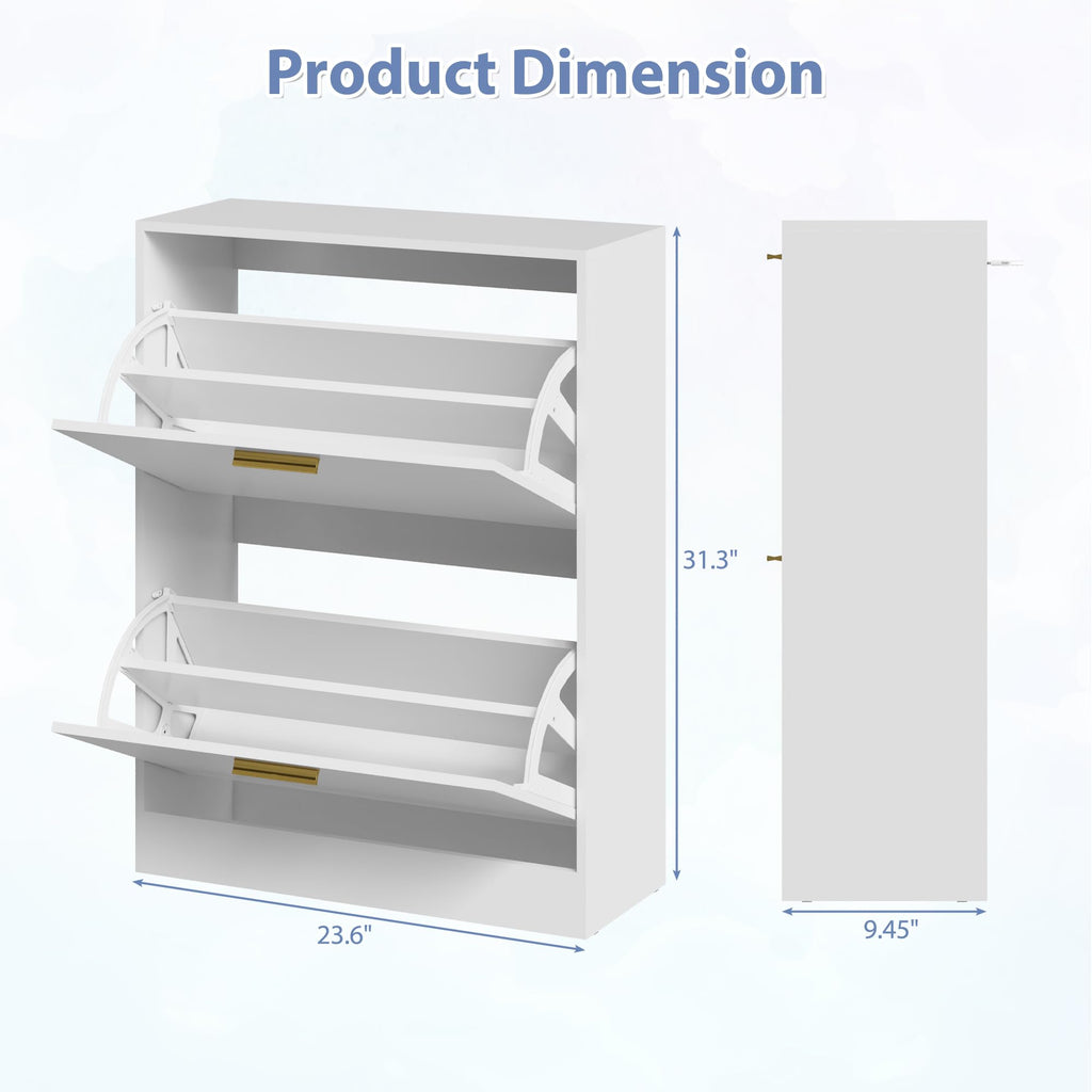 Shoe Cabinet Storage with 2 Flip Drawers and Closed Base, White丨Hidden Shoe Organizer, Freestanding Narrow Shoe