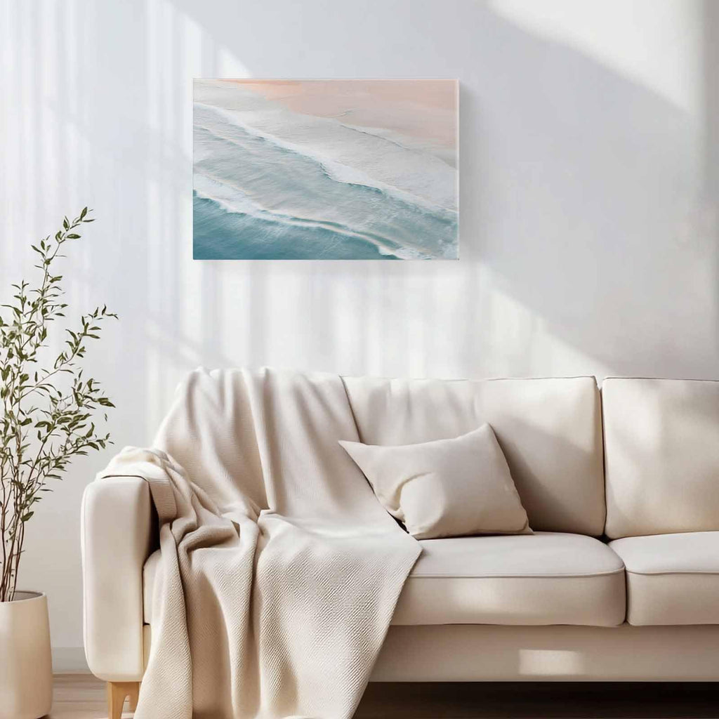 Teal Blue Beach Canvas Print Wall Art - Coastal Ocean Waves Sand - Wall Decor Modern Artwork Paintings Pictures