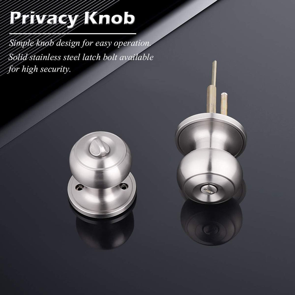 6 Pack Bathroom Bedroom Door Knobs Hardware, Round Privacy Knobs Locksets Interior Door Handles, Satin Nickel
