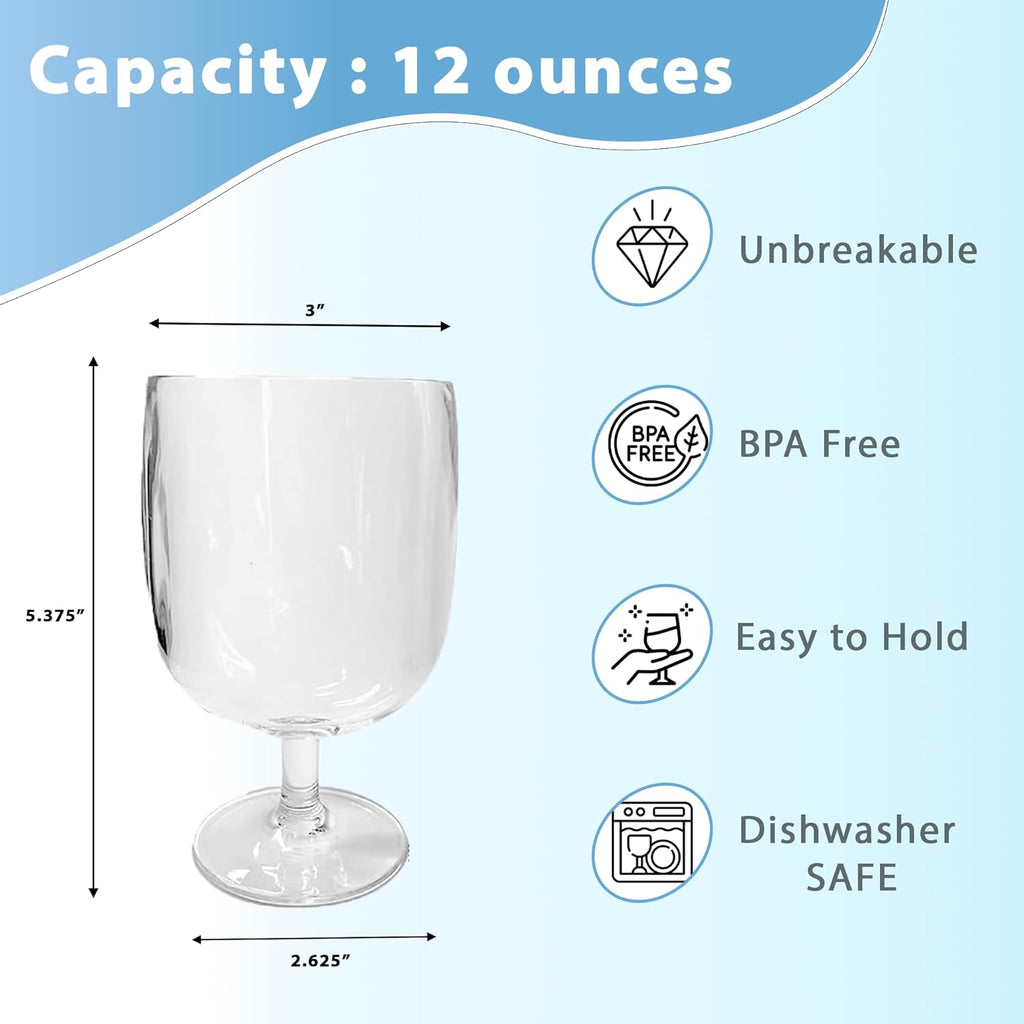 Unbreakable Plastic Wine Glasses Set of 8, 12 oz Shatterproof Stackable Tumblers, Reusable BPA Free Goblets and