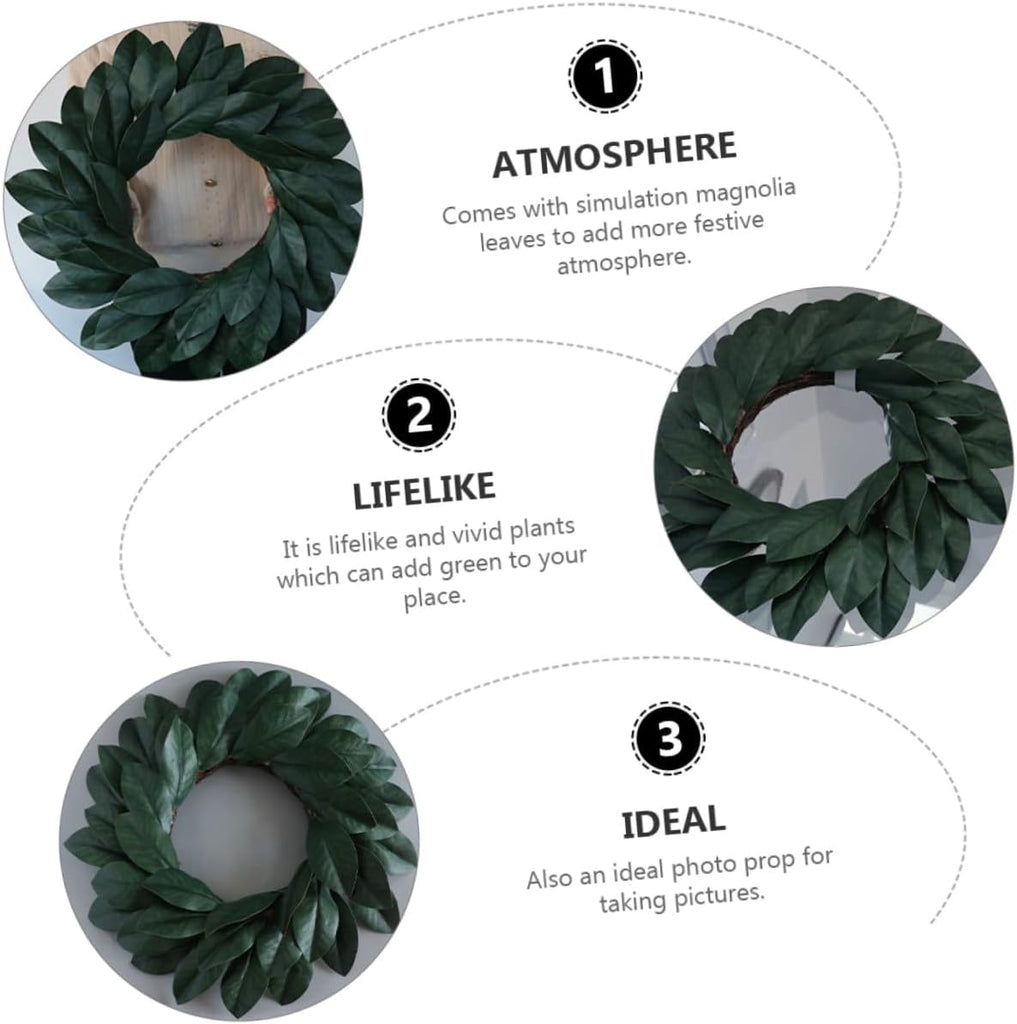 Realistic Magnolia Leaf Wreath Handmade Plastic Rattan Door Decor