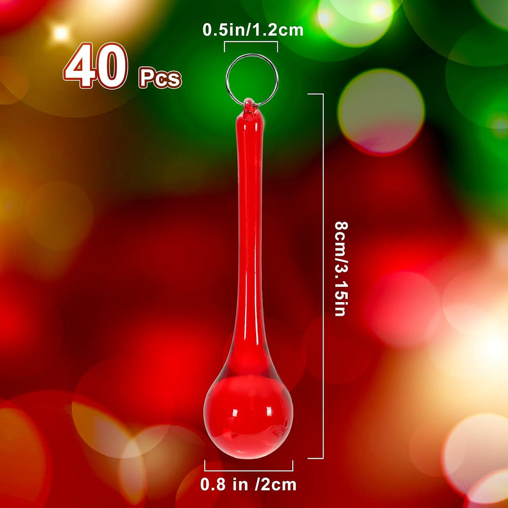 40Pcs Christmas Red Crystal Ornaments 3 Inch Teardrop Chandelier Decor Glass Hanging Ornaments for Xmas Tree Party