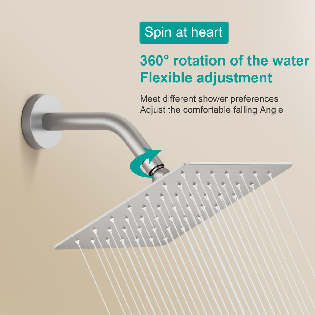 Square Rain Shower Head, High Flow Stainless Steel,Work with any decorative style,All Metal Rainfall Shower