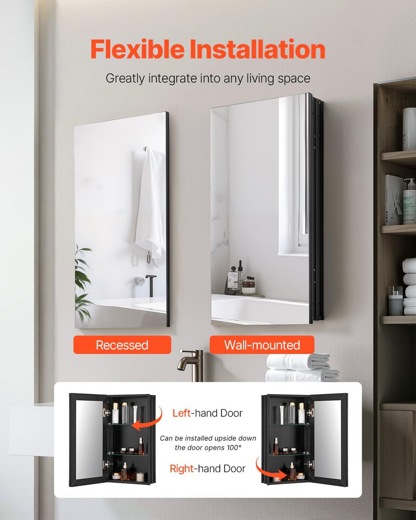 Medicine Cabinet, 14 x 24 inches, Medicine Cabinet with Mirror, Aluminum Frame Bathroom Wall Cabinet, 2-Layer