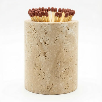 Match Holder with Striker Travertine Match Jar Decorative 2.5" x 3" Matchstick Organizer for Fireplace, Candles - Set of 3