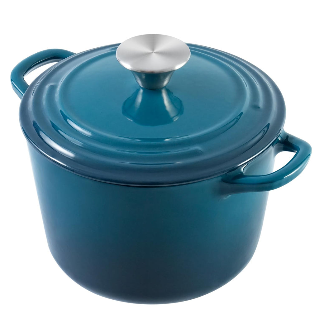 Dutch Oven Pot with Lid 2.8 Qt Cast Iron Dutch Oven for Bread Baking, DarkCyan Enameled Cast Iron Soup Pot, Small