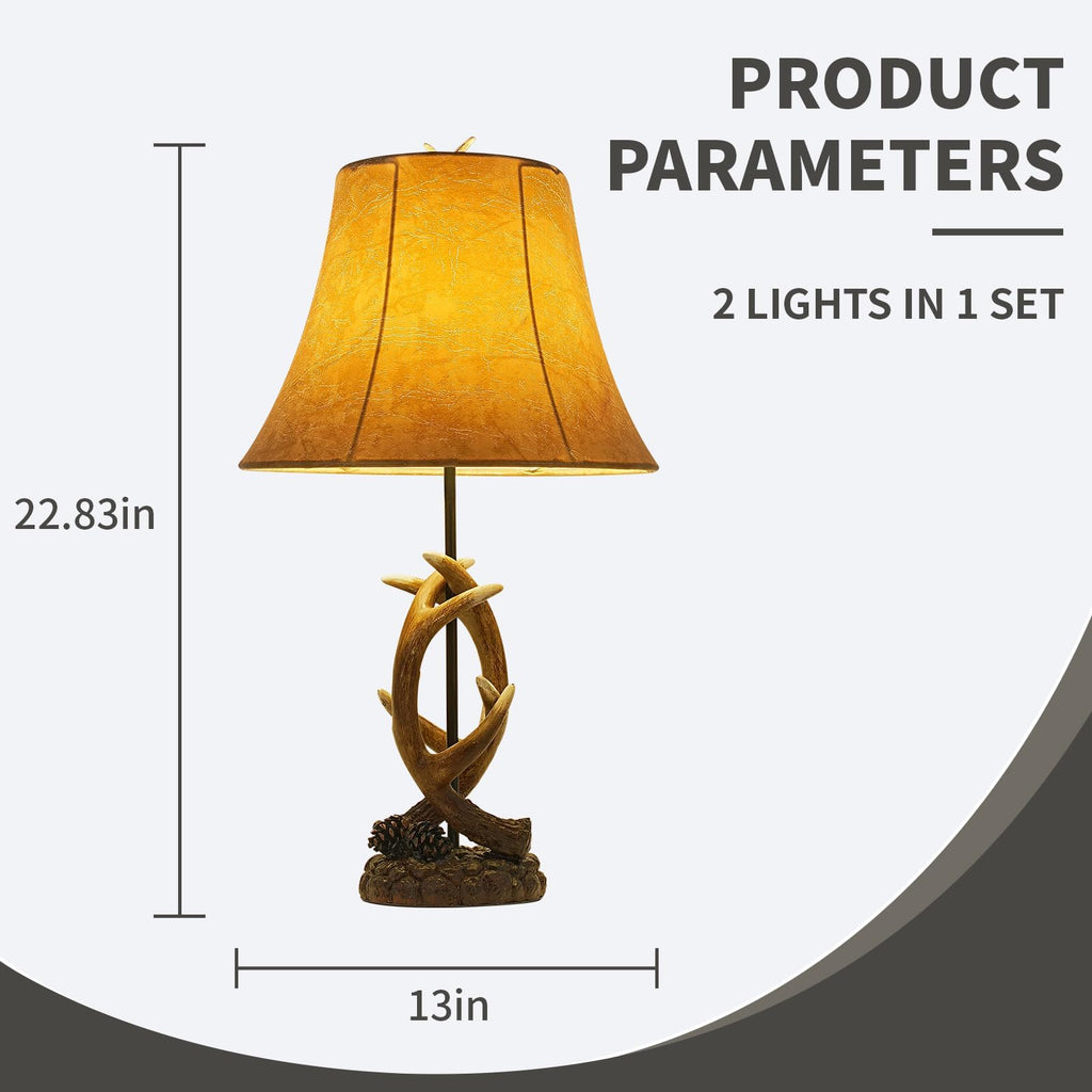 Farmhouse Rustic Western Antler Table Lamps, Set of 2 with USB