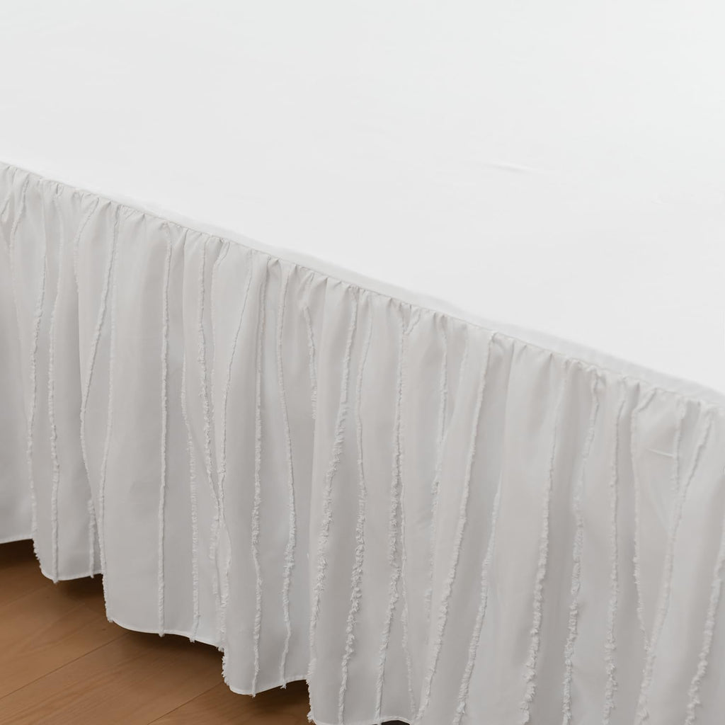 Bed Skirt Full Size, Ruffled Bed Skirts 22 Inch Drop, White | Striped Boho Tufted, Split Corners, Easy Fit Full Size