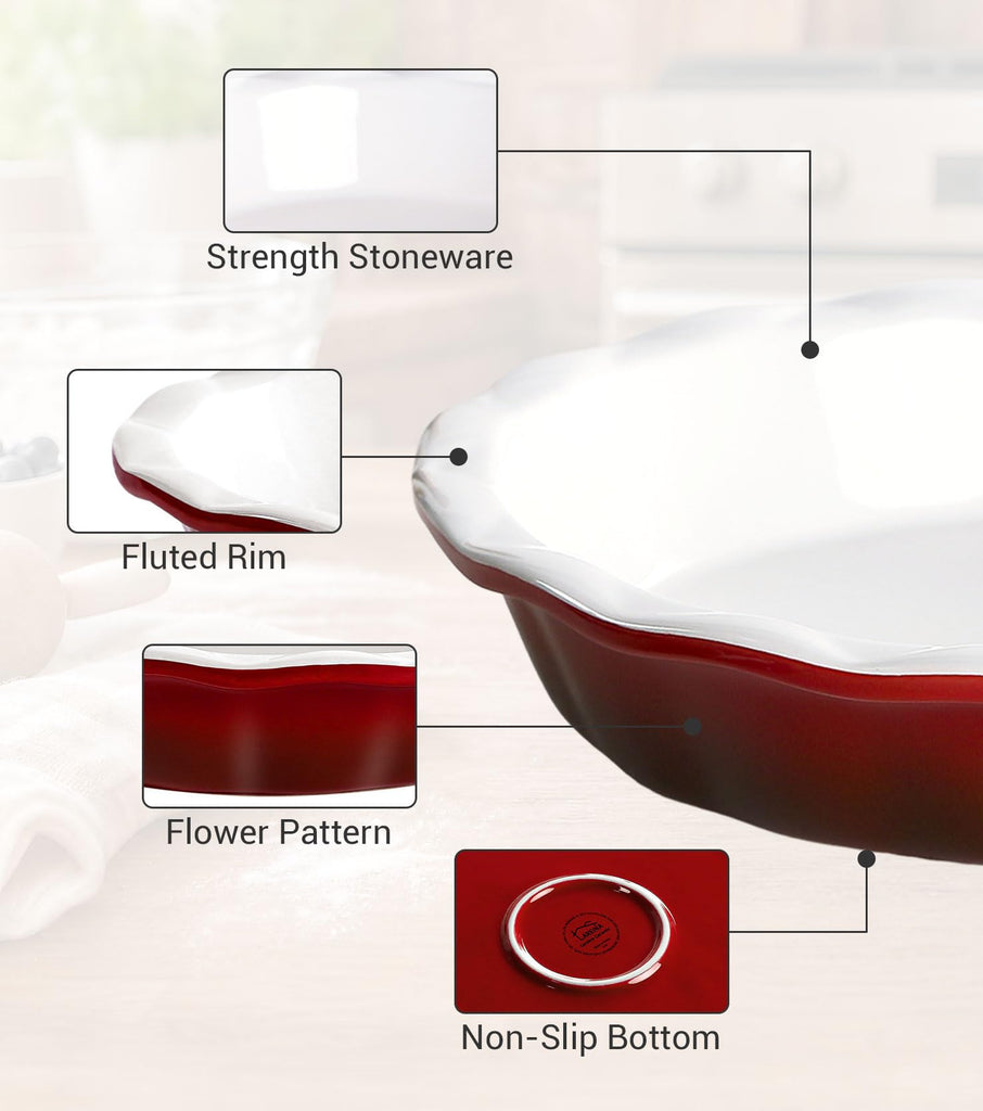 53oz, Deep Dish Pie Pan, 9 Inch, Ceramic, Red, Set of 2