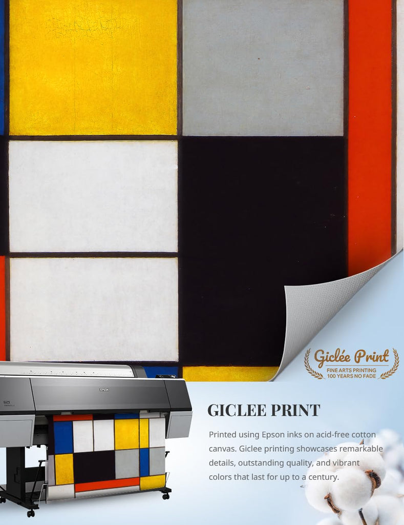 Large Mondrian Wall Art, Mondrian Print, Composition A, Size 36x24 in
