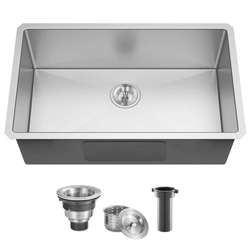 28 Inch Undermount Kitchen Sink, 28 x 18 Brushed Nickel Stainless Steel 16 Gauge 9 Inch Deep Single Bowl Basin