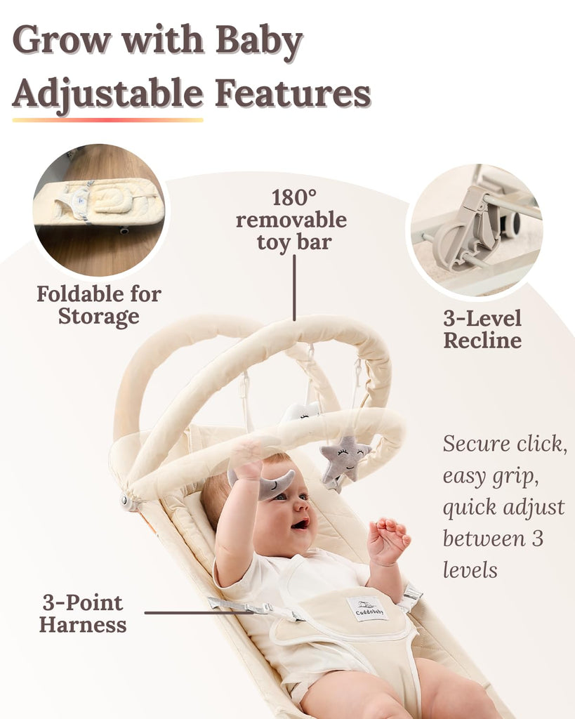 Bouncer 100% Cotton Wheelable, with Head Support, 0 -Beige