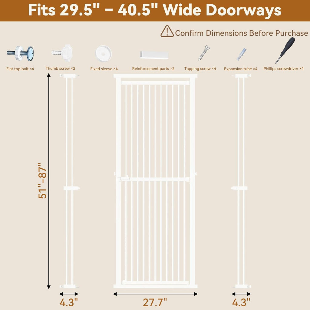51"-87" Extra Tall Cat Gate for Doorways, Fits 29.2"-40.2" Wide
