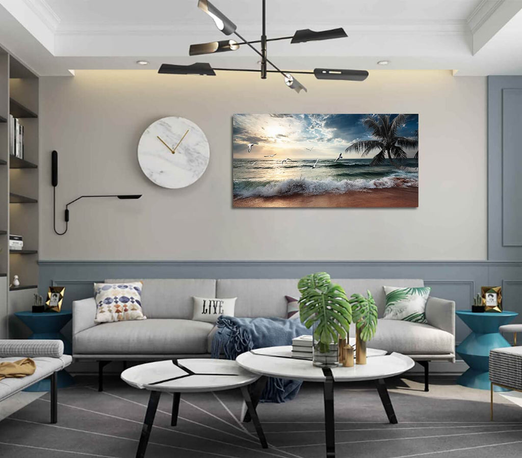 Large Canvas Wall Art Beach Ocean Prints Art Coast Sunset Sea Paintings Poster Scenery Picture Palm Artwork for Wall