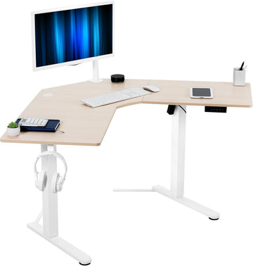 Light Wood 47 x 47 in Corner Standing Desk, DESK-E1L94C | Electric, Holds 154 lbs, L-Shaped Table, Sit Stand, Height