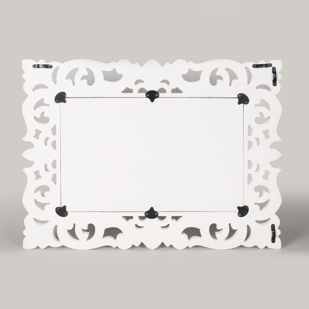 Lightnpro Hand Carved Rectangular Wall Mirror - 18×24 Inch Rustic Farmhouse Wood Frame with Antique White Finish