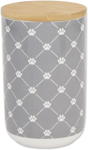 Trellis Paw Print Pet Treat Canister with Bamboo Lid Dog & Cat Treat Jar for Countertop Storage, Keep Training Bones