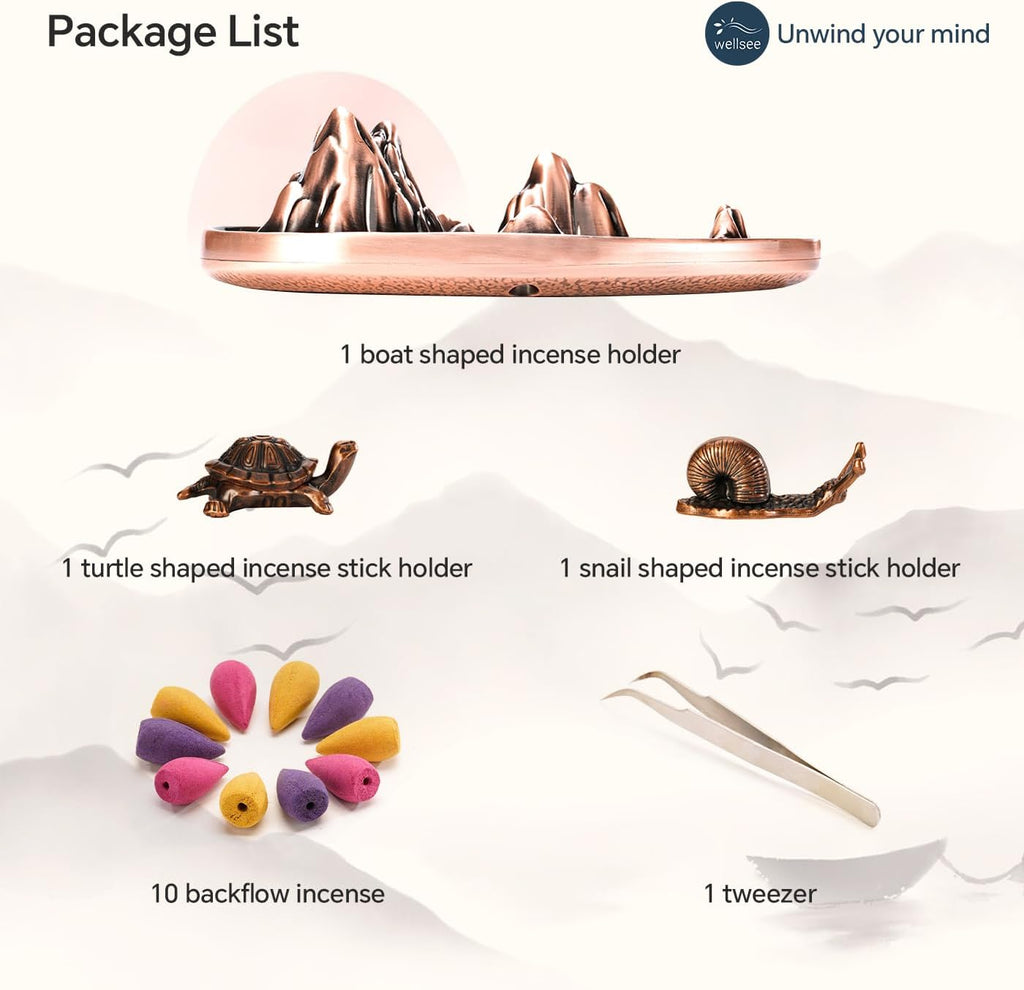 Incense Burner - Incense Waterfall Fountain Backflow Incense Holder with Sticks Holder & Cones, Tweezers, Box