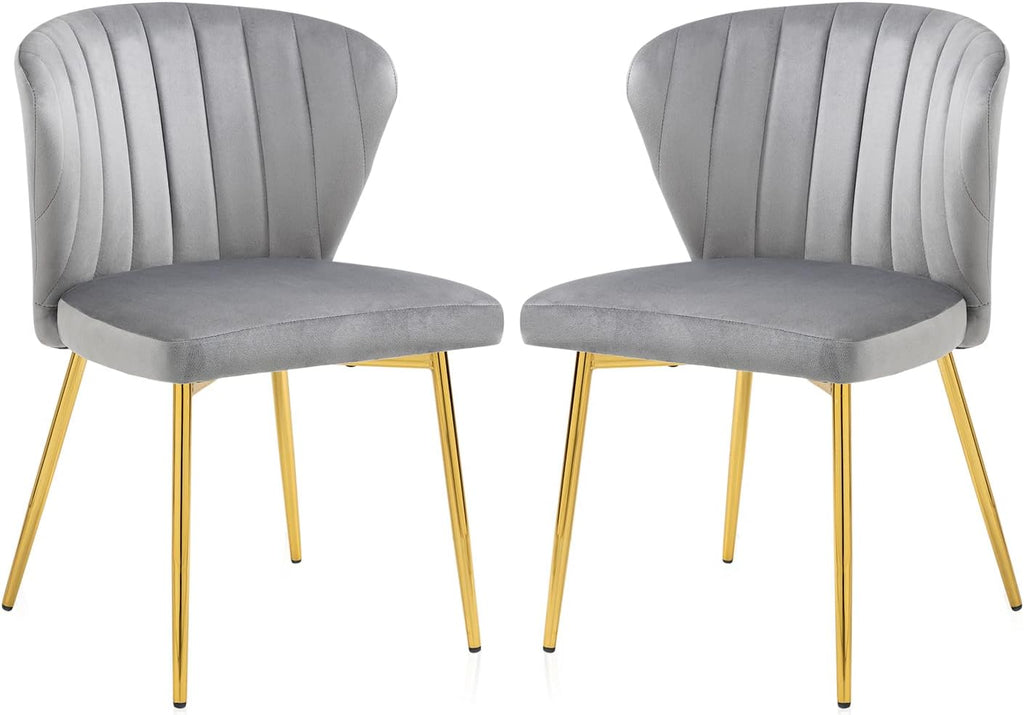 Upholstered Dining Chairs Set of 2, Velvet Dining Chair with Golden Metal Legs, Mid Century Modern Dining Chairs for