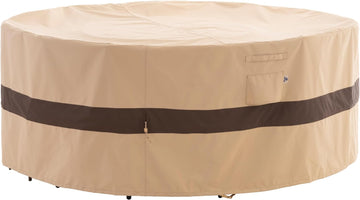 XL Round Patio Outdoor Furniture Cover, 110"D x 31"H, Beige & Coffee | Waterproof, UV Resistant, Anti-Fading