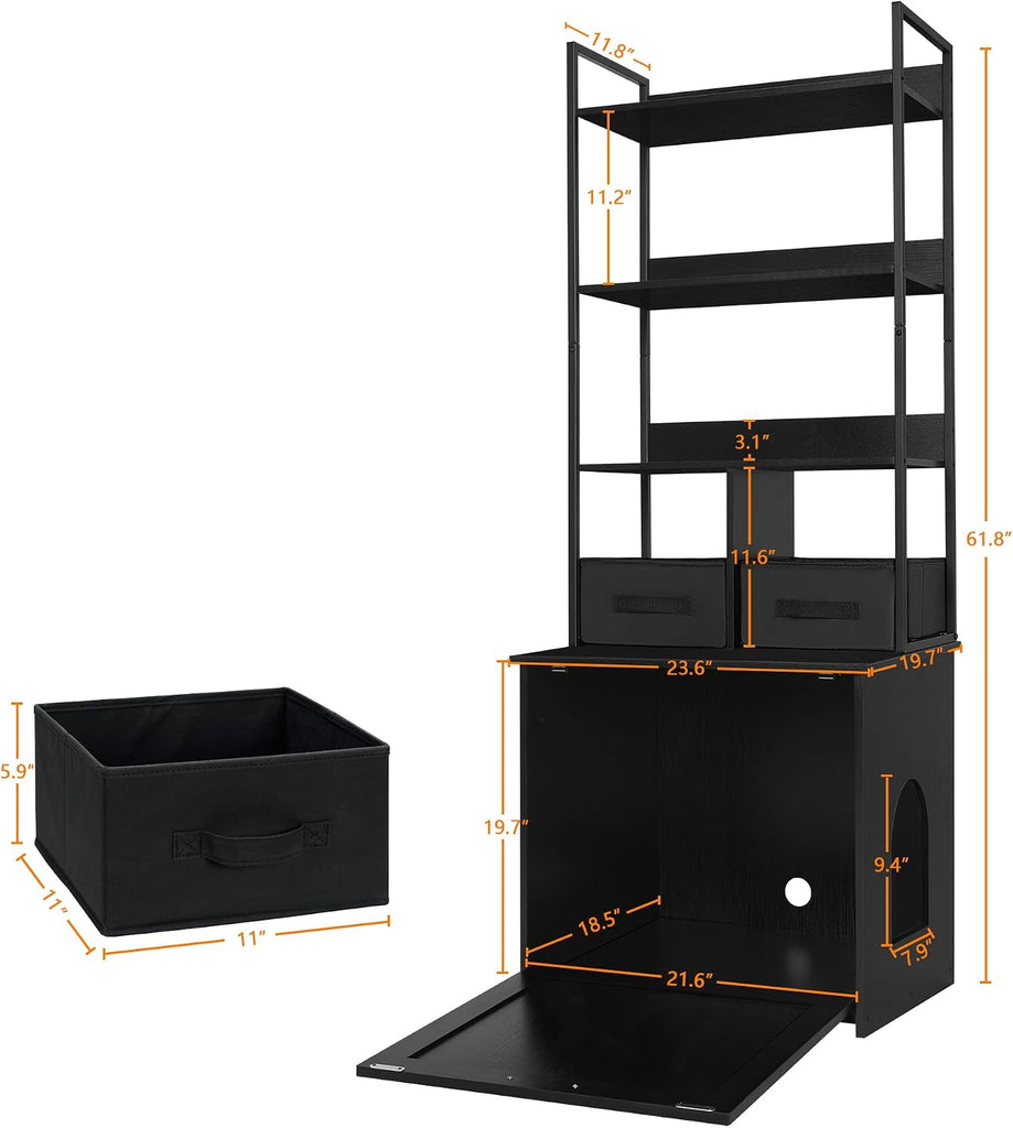 Cat Litter Box Enclosure, 3 Storage Shelves and 2 Drawers, 61.8" H