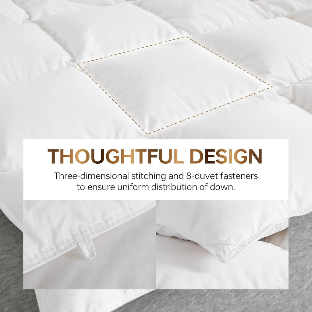 Goose Down Comforter Queen, All Season Duvet Insert, 100% Cotton Shell, 750+ Fill Power, 3D Baffle B