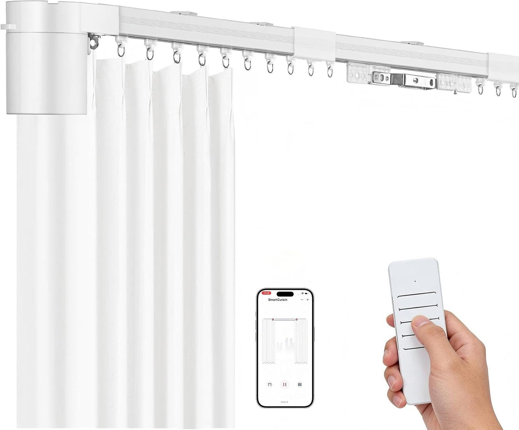 Smart Electric Curtain Track, 177" Motorized Curtain Rail with APP & Remote Control, Ultra Quiet Automatic Smart Home