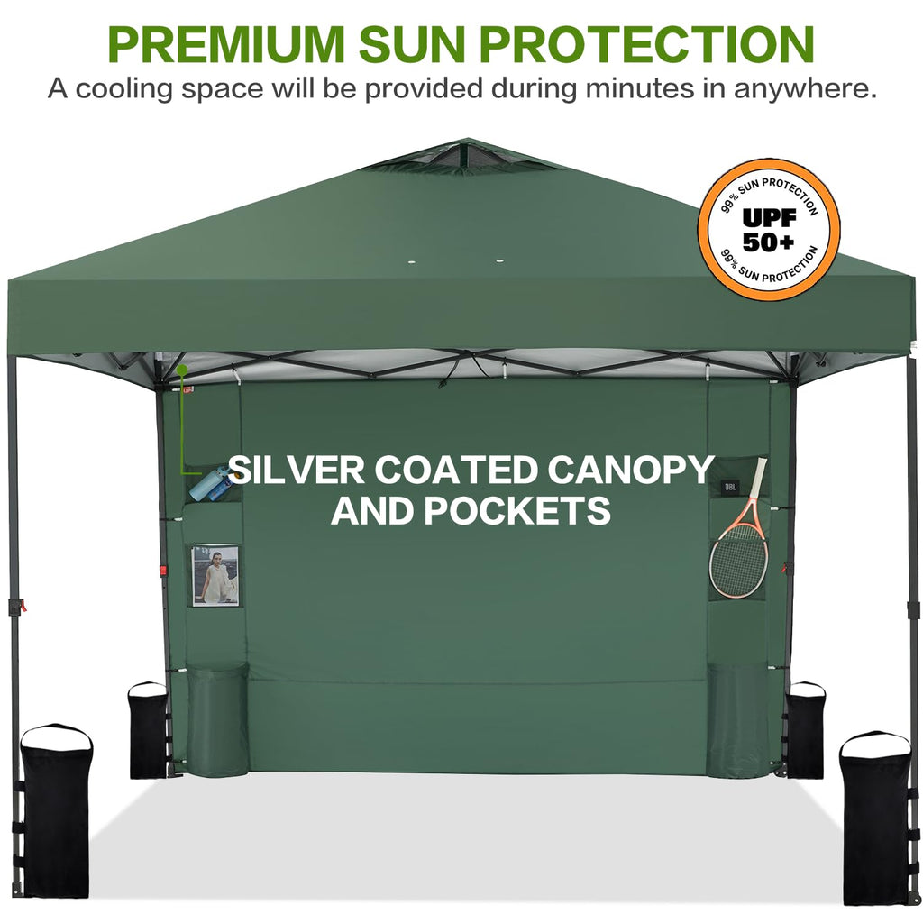 10x10 Pop Up Canopy Outdoor Tent with 1 Sidewall, One Push Setup