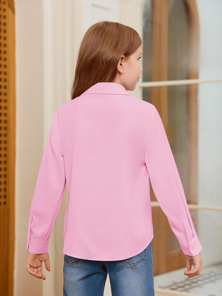 Girls Button Down Shirts Kids Long Sleeve School Uniform Blouse