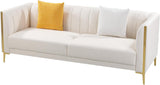 FOTOSOK White Leather Couch Sofa, Office Couches 78'' Apartment Faux Leather Sofa with 2 Throw Pillows & Gold Metal