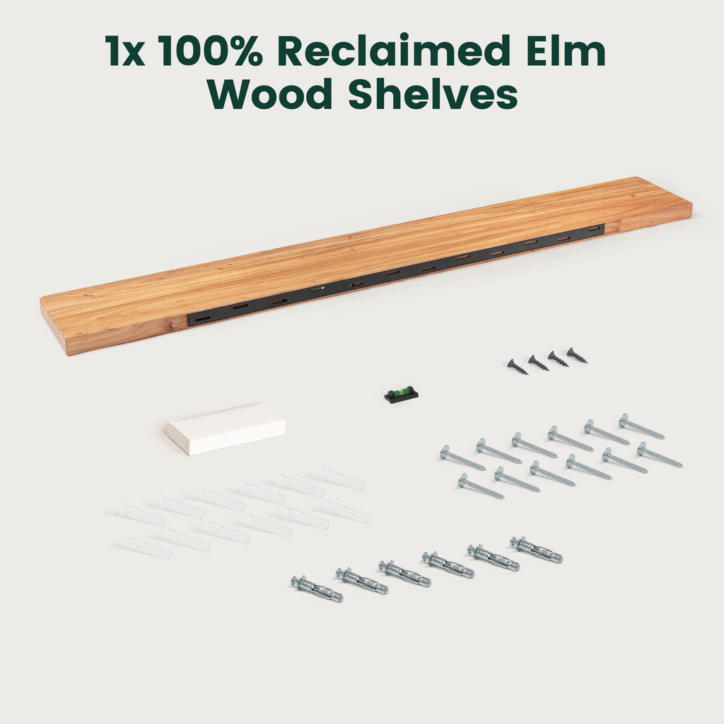 55in Solid Elm Wood Floating Shelves for Wall, Natural, Set of 1