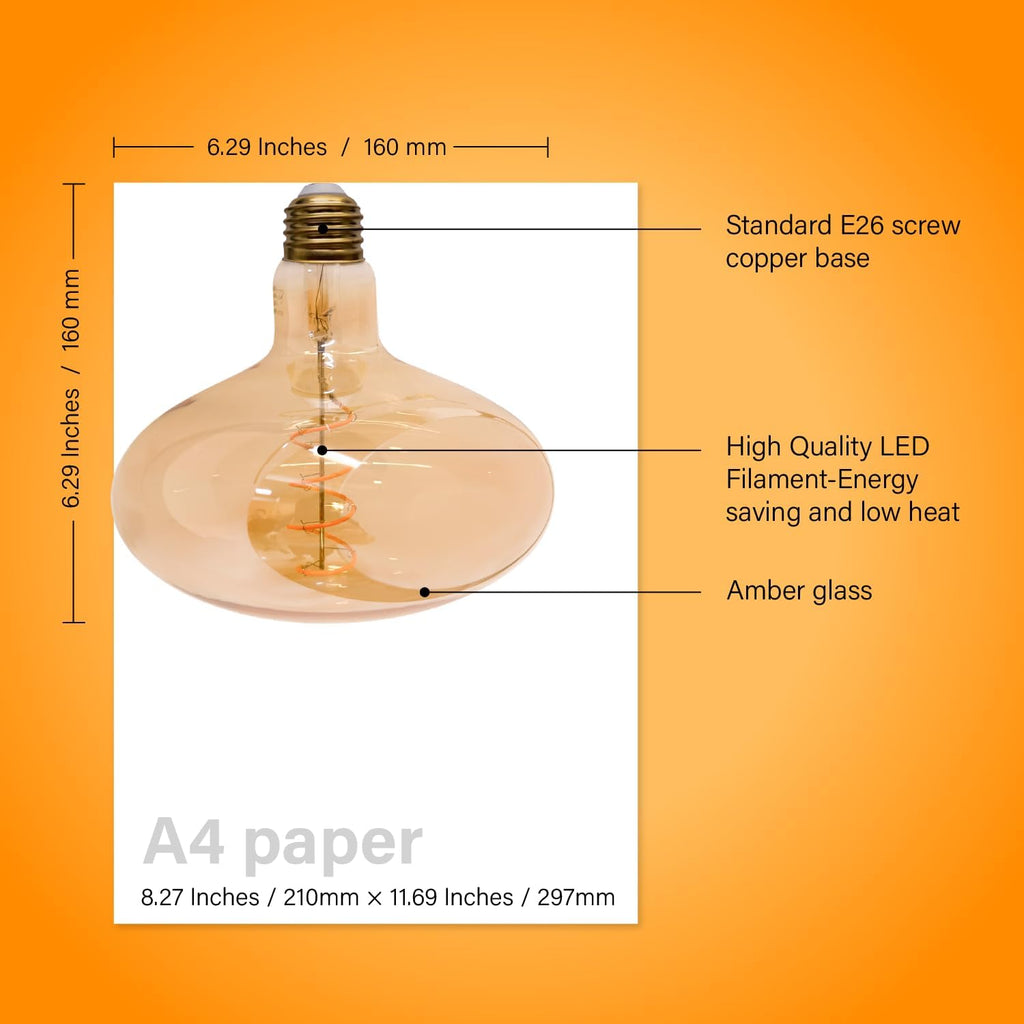 Oversized Deco LED Light Bulb,Amber Glass Huge Mushroom Shape Bulb