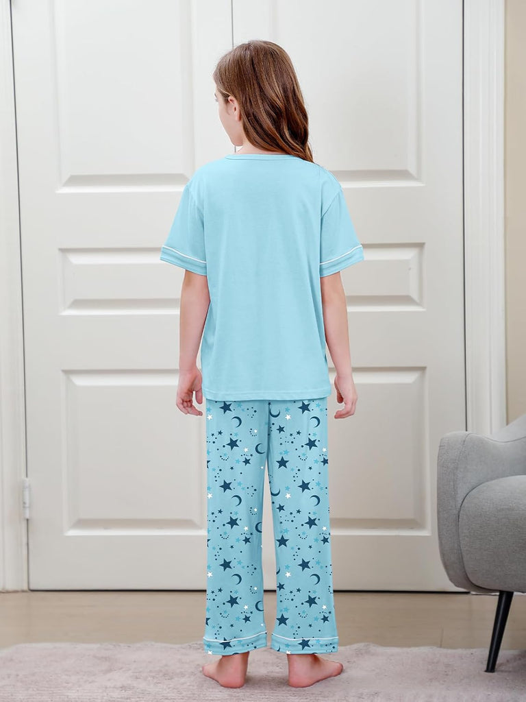 Girls Pajamas Set, 100% Cotton Pjs Cartoon Pattern 3PCS Sleepwear Lounge for Kids