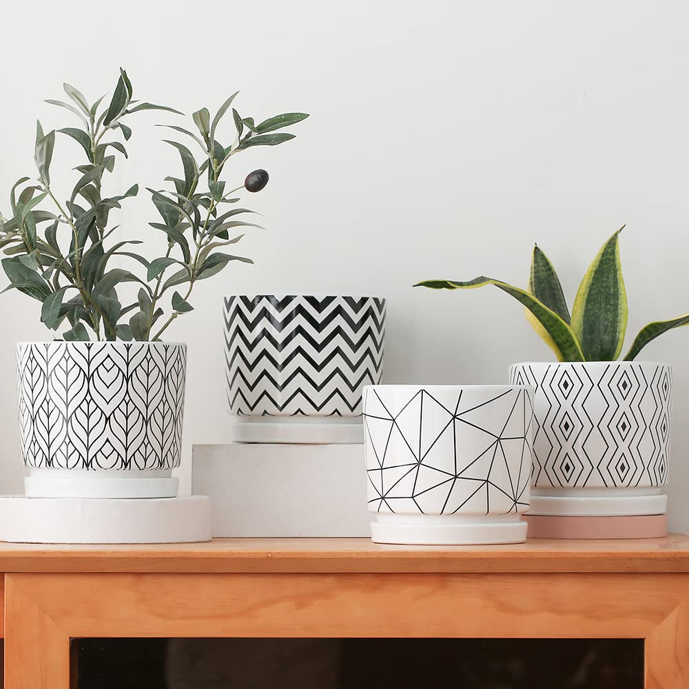 Plant Pots 5 Inch White Ceramic Flower Pots with Drainage Indoor Planters
