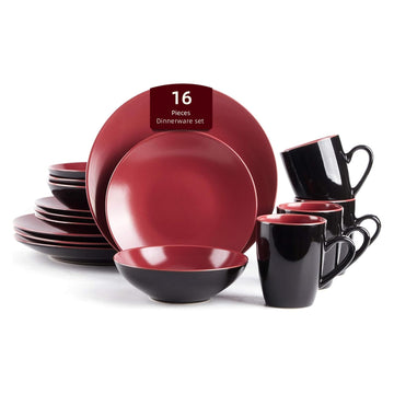 Colors Life 16pc Dinnerware Set, Shiny Black and Matte Berry