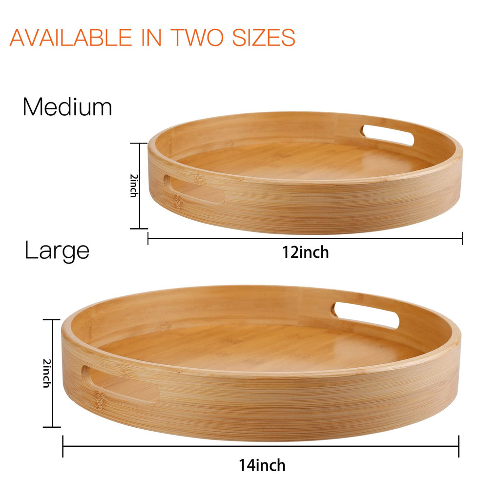 Lazy Susan Organizer 14 inch, Bamboo Lazy Susan for Table, Kitchen Turntable Organizer with Double Handles, Round