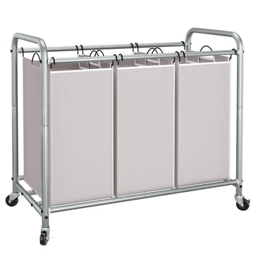 3 Section Laundry Sorter, Laundry Hamper with Wheels, Gray