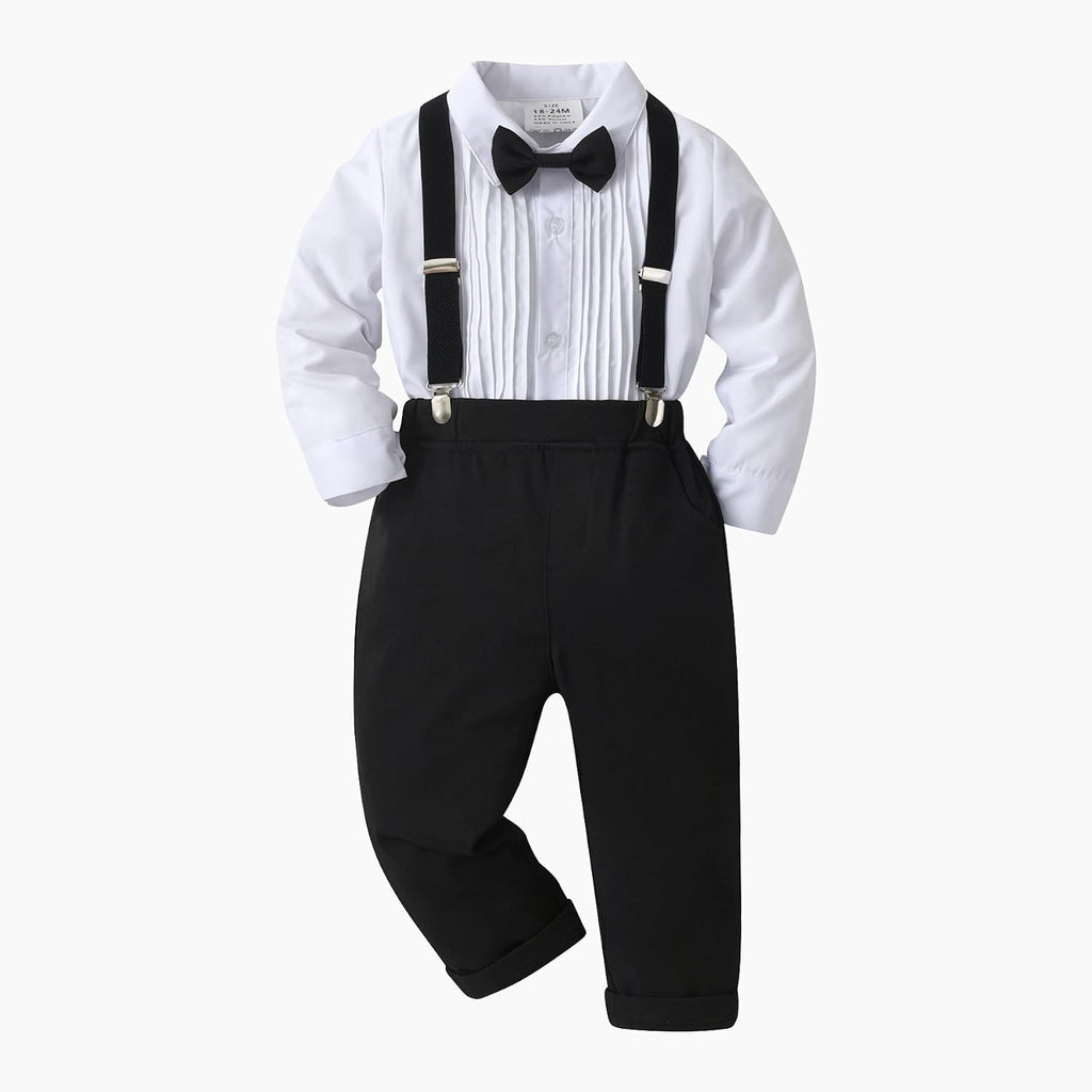 Baby Boys Pants Sets, Infant Long Sleeve Shirt + Pants + Bow Tie + Suspenders,Toddler Gentleman Outfits