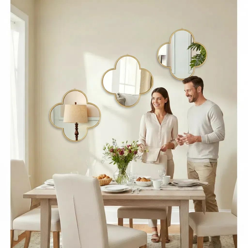 Gold Clover Wall Mirrors, 9.9 x 9.9 Inches, Set of 3